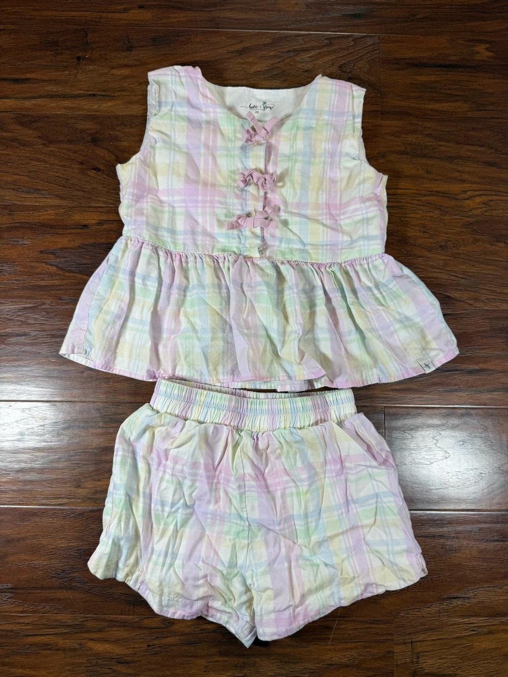 Love & Grow Pastel Plaid Girls' Matching Top & Shorts Set